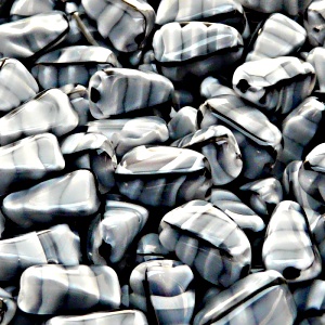 10pcs Czech Pressed Glass Rectangular Beveled Beads 14x9mm Aqua Gray Jet Striped Moonlight (26067)