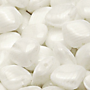 6pcs Czech Pressed Glass Rectangular Kidney Nugget Beads 13x15mm White Striped Moonlight (06006)