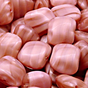 6pcs Czech Pressed Glass Rectangular Kidney Nugget Beads 13x15mm Pink Striped Moonlight (76027)
