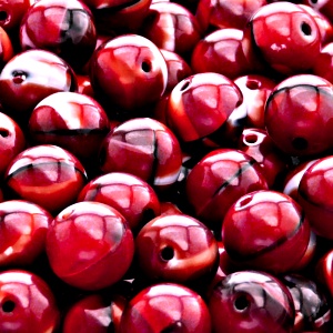 10pcs Czech Pressed Glass Round Beads Round 10mm Red Coral Jet Striped Moonlight (26907)