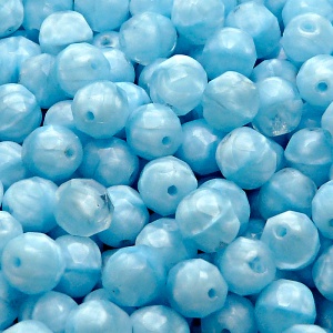 25pcs Czech Fire Polished Faceted Glass Beads Round 8mm Light Aqua Striped Moonlight (66016)