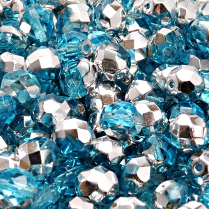 25pcs Czech Fire Polished Faceted Glass Beads Round 8mm Light Aquamarine Labrador (Aluminium)