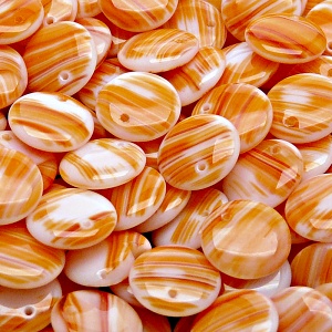 20pcs Czech Pressed Glass Lentil Beads 12mm Chalk White With Orange Red Stripes (85033)