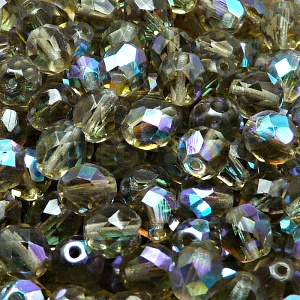 25pcs Czech Fire Polished Faceted Glass Beads Round 8mm Black Diamond AB