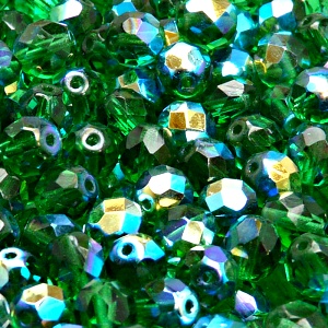 25pcs Czech Fire Polished Faceted Glass Beads Round 8mm Chrysolite AB