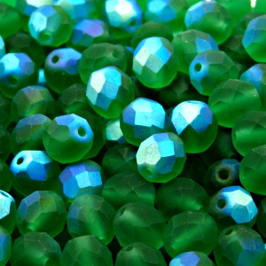 25pcs Czech Fire Polished Faceted Glass Beads Round 8mm Chrysolite AB Matte