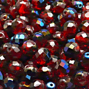 25pcs Czech Fire Polished Faceted Glass Beads Round 8mm Ruby Azuro