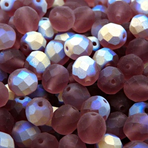 25pcs Czech Fire Polished Faceted Glass Beads Round 8mm Amethyst AB Matte