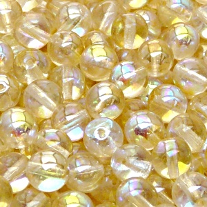 25pcs Czech Pressed Glass Round Beads 8mm Crystal Yellow Rainbow