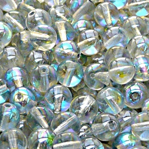 25pcs Czech Pressed Glass Round Beads 8mm Crystal Blue Rainbow