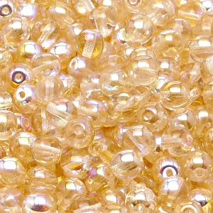 50pcs Czech Pressed Glass Round Beads 6mm Crystal Yellow Rainbow