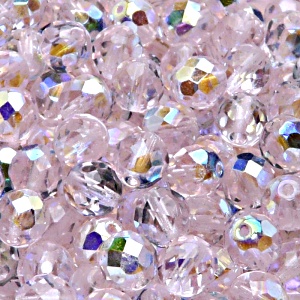 25pcs Czech Fire Polished Faceted Glass Beads Round 8mm Pink Rosaline AB