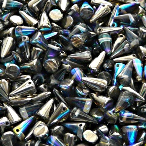 50pcs Czech Pressed Glass Spike Beads 5x8mm Crystal Graphite Rainbow