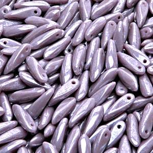 50pcs Czech Pressed Glass Dagger Beads 3x11mm Opaque Amethyst White Luster