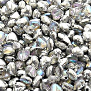 50pcs Czech Pressed Glass Heart Beads 6mm Crystal Silver Rainbow