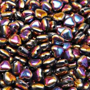 50pcs Czech Pressed Glass Heart Beads 6mm Jet Full Sliperit